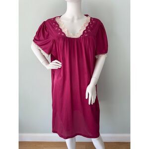 Vintage Magenta Pink Lace Trim Nightgown Satin Dress Romantic Midi Size 1X